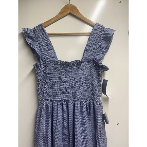 London Times NEW Women's Gingham Smocked Top Midi Dress Blue Size Medium - Picture 4 of 11